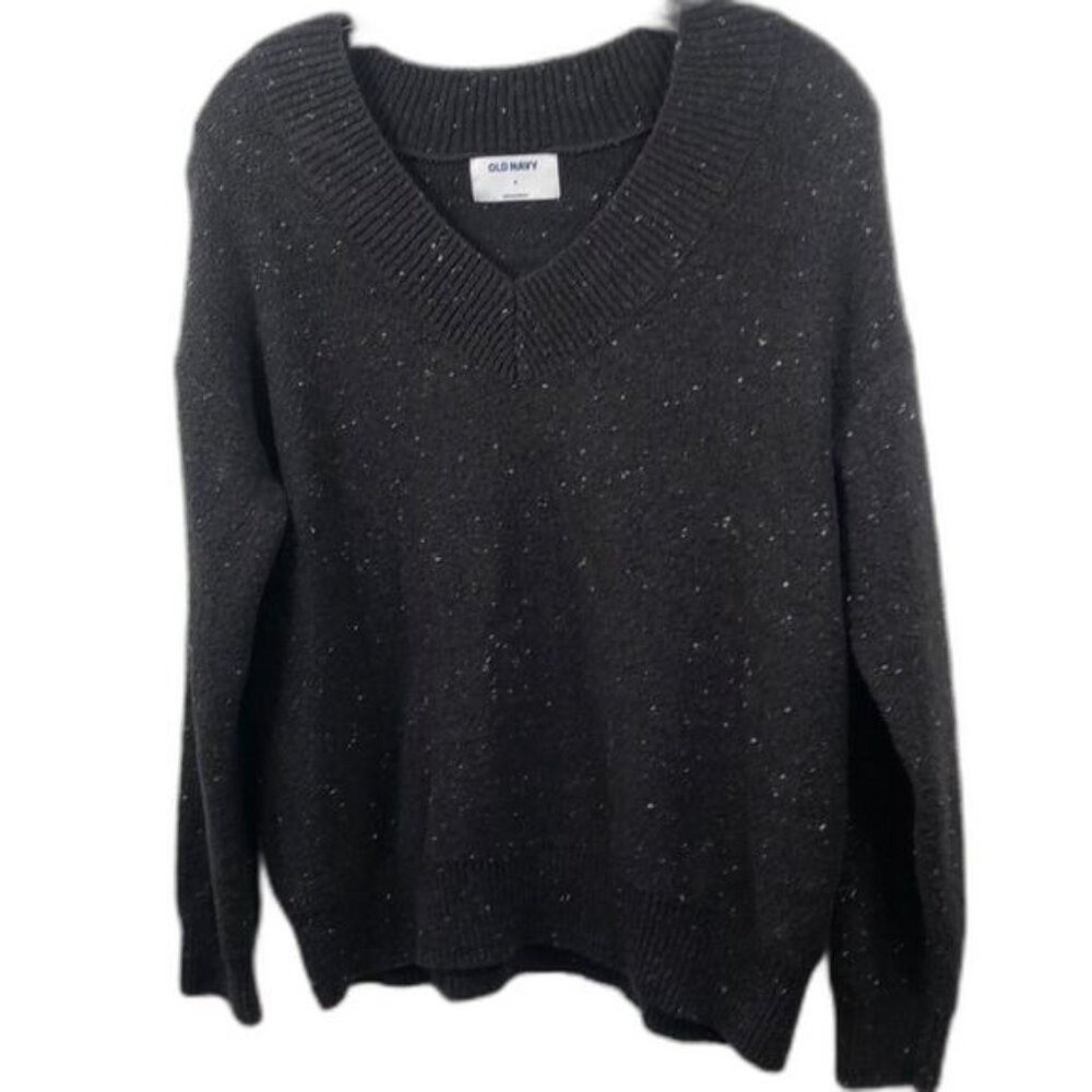 Old Navy Women's Black Fleck V-Neck Sweater